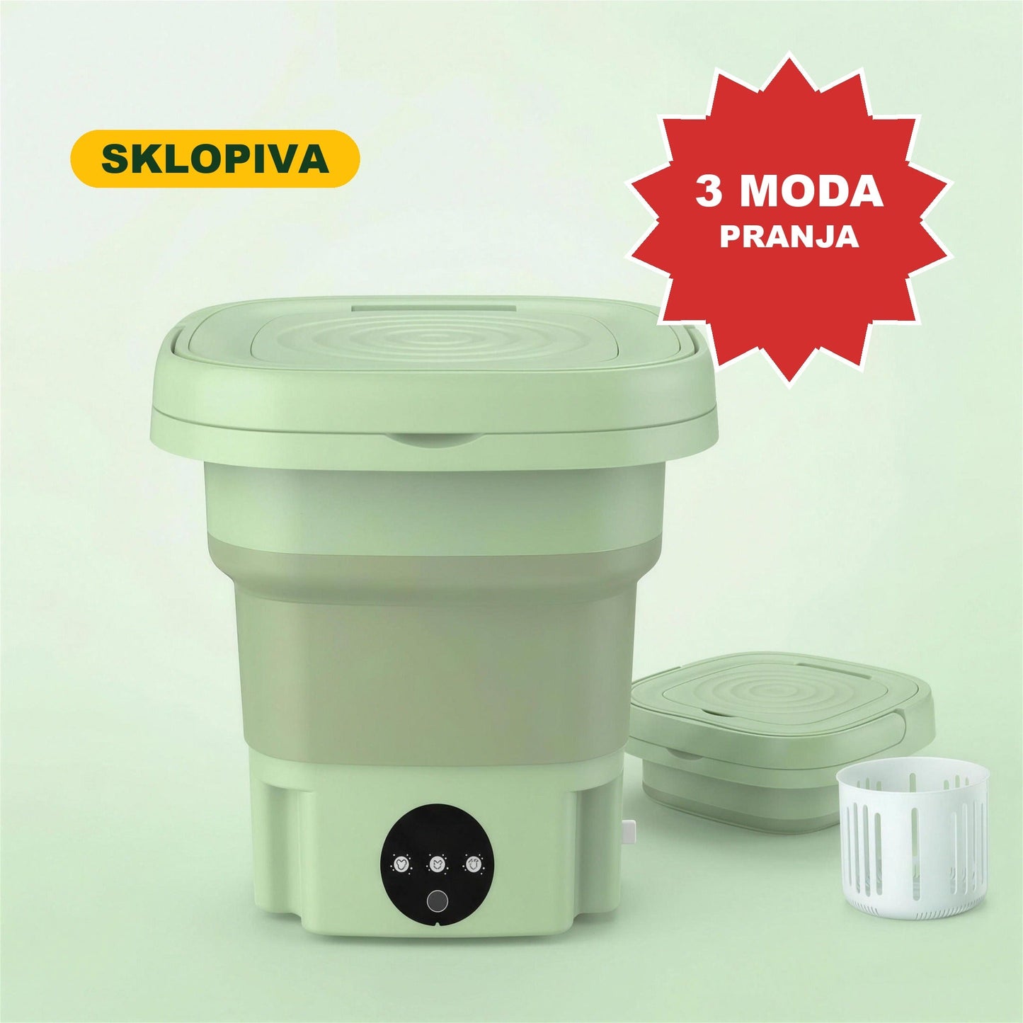 Sklopiva mini mašina za pranje veša - 3 moda pranja, sklopiva, sa korpicom